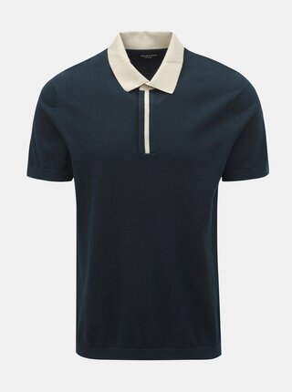 Tmavomodrá polokošeľa Selected Homme Contrast