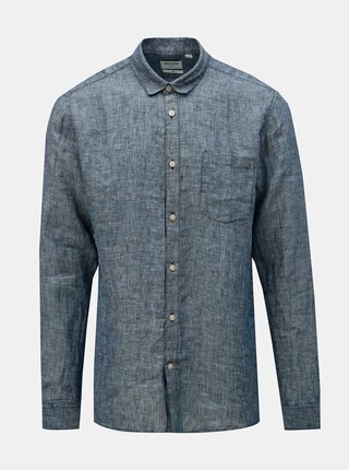 Modrá lněná žíhaná slim fit košile ONLY & SONS Luke
