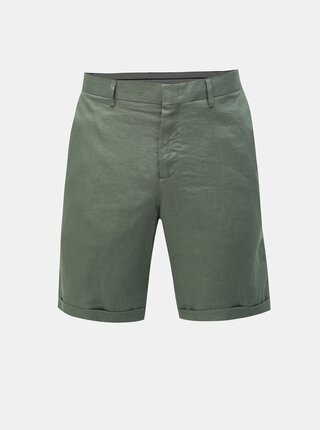 Zelené lněné chino kraťasy Selected Homme Tapered