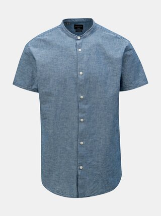 Modrá žíhaná slim fit košile s příměsí lnu Selected Homme