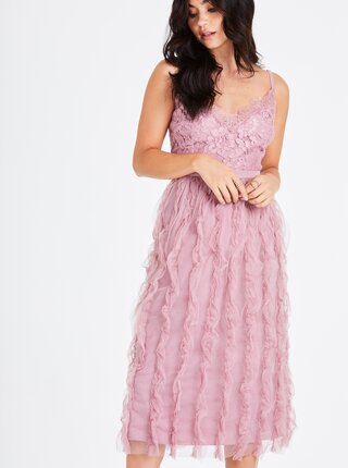 Rochie roz prafuit cu bretele si dantela Little Mistress