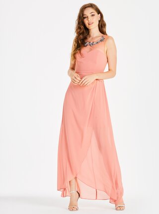 Rochie maxi roz piersica cu catarama decorativa Little Mistress