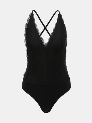 Body negru din dantela Pieces Signe