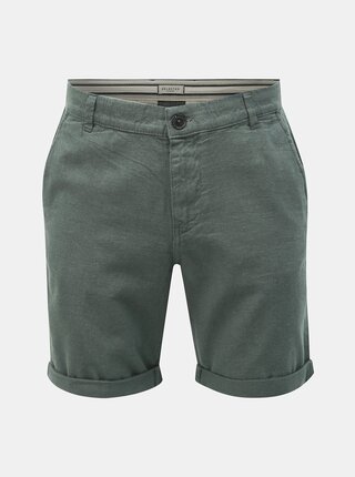 Zelené lněné chino kraťasy Selected Homme