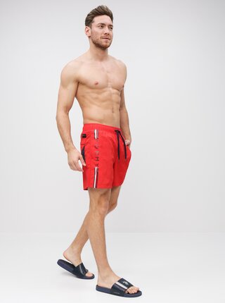 Červené pánskE slim fit plavky s potlačou Tommy Hilfiger