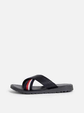 Tmavomodré pánske kožené šľapky Tommy Hilfiger