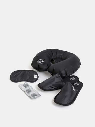 Čierna cestovná sada šlapiek, štupľou do uší, vankúša a masky na spanie Herschel Supply Amenity
