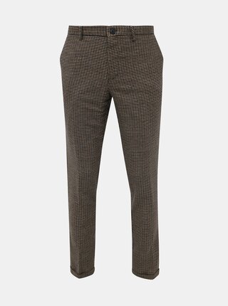 Hnědé vzorované slim fit kalhoty s příměsí vlny Selected Homme Fleet