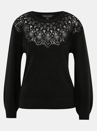 Černý svetr s krajkou a balónovými rukávy Dorothy Perkins