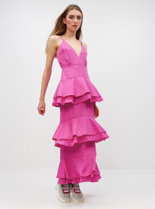 Rochie lunga roz cu volane si bretele ajustabile - MISSGUIDED