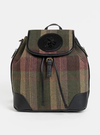 Khaki dámský kostkovaný vlněný batoh/vaková kabelka U.S. Polo Assn. Newburgh