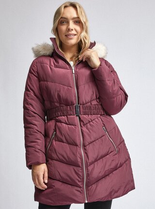 Vínový prešívaný zimný kabát Dorothy Perkins Curve