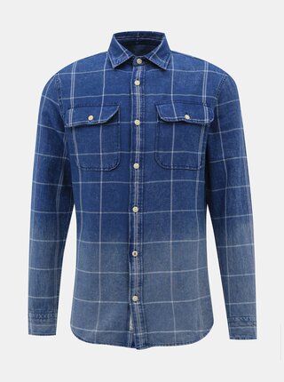 Modrá kostkovaná džínová slim fit košile Jack & Jones Fade
