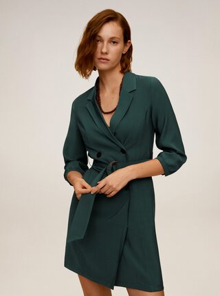 Tmavě zelené šaty s páskem Mango Tuxedo