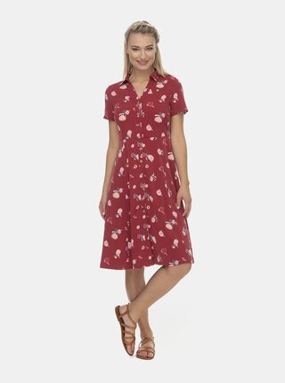Červené kvetované košeľové midi šaty Ragwear