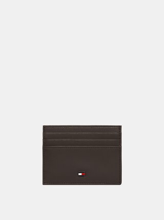 Tmavě hnědé kožené pouzdro na karty Tommy Hilfiger