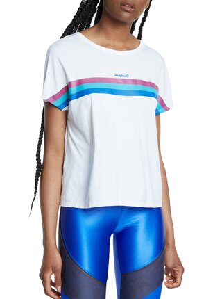 Desigual bílé sportovní tričko Tee Back Pleats Studio