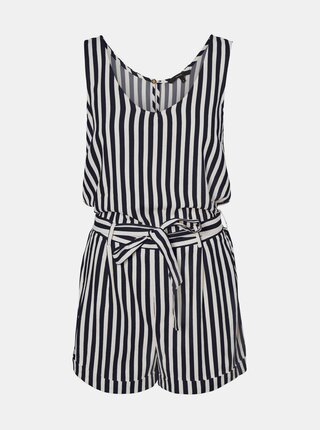 Tmavomodrý pruhovaný ľnaový overal VERO MODA Helen