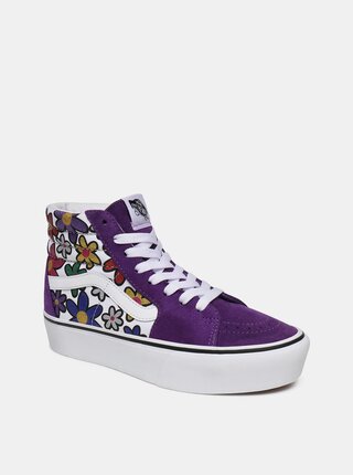 Fialové dámské semišové květované tenisky VANS