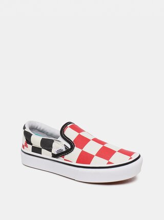 Krémovo-červené dětské kostkované slip on VANS