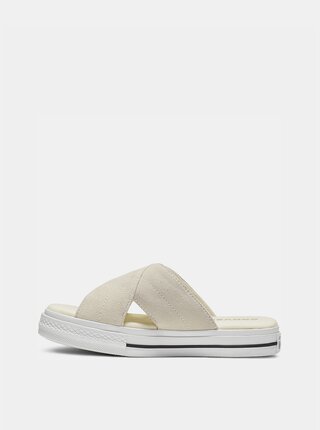 Béžové dámske semišové šľapky na platforme Converse One Star