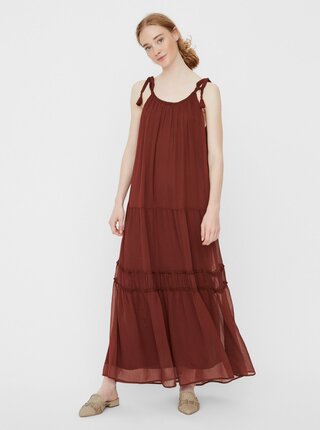 Hnědé maxišaty VERO MODA Penelope