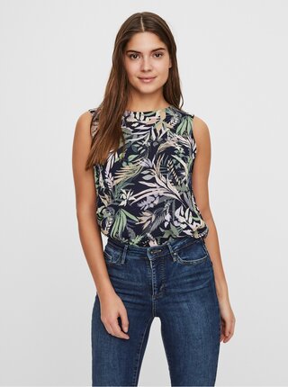 Tmavomodrý vzorovaný top VERO MODA Phoebe