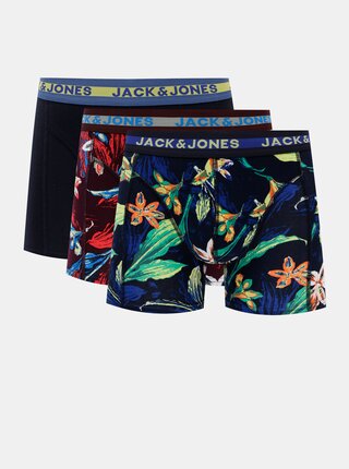 Sada troch vzorovaných boxeriek v tmavomodrej farbe Jack & Jones Tropical