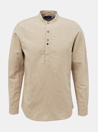 Béžová ľanová košeľa so stojáčikom Jack & Jones Donald