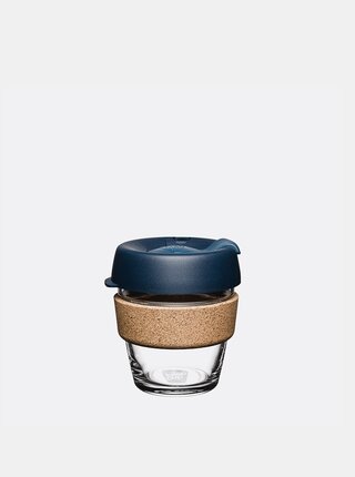 Tmavě modrý skleněný cestovní hrnek KeepCup Brew Cork small 177 ml