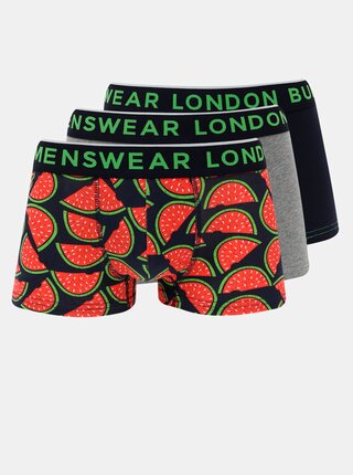 Sada tří boxerek v tmavě modré a šedé barvě Burton Menswear London