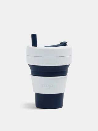 Bielo-modrý cestovný skladací hrnček so slamkou Stojo 470 ml