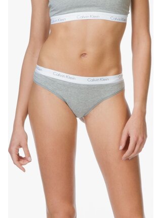 Calvin Klein šedá tanga s bílou gumou Thong Strings