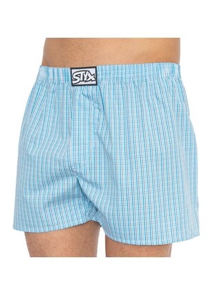 Styx světle modré pánské kostkované trenýrky s klasickou gumou