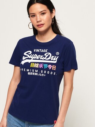 Tmavě modré dámské tričko s potiskem Superdry