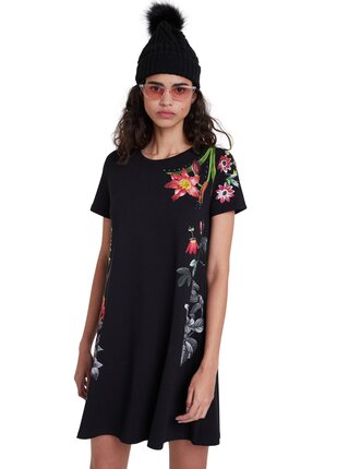 Desigual černé šaty Vest Caroline s barevným potiskem