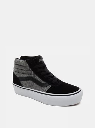 Čierno-šedé dámske tenisky s koženými detailmi VANS