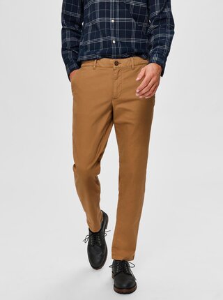 Hnědé chino kalhoty Selected Homme New Paris