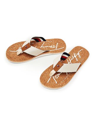 Tommy Hilfiger béžové pánské žabky Signature Cork Beach Sandal Sugarcane