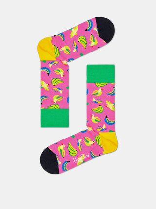 Růžové vzorované ponožky Happy Socks Banana Bird