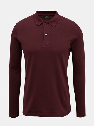 Vínové polo tričko s dlouhým rukávem Selected Homme Paris