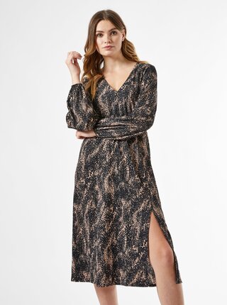 Černé vzorované šaty s rozparkem Dorothy Perkins