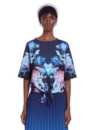Desigual modré tričko TS Mirror s vázáním