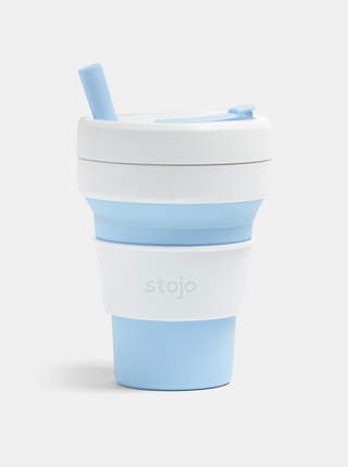 Bielo-modrý cestovný skladací hrnček so slamkou Stojo Biggie 470 ml