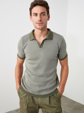 Khaki pánské polo tričko Trendyol