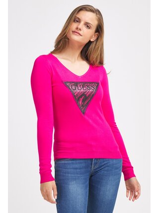 Guess růžový svetr Maglia Triangle Logo