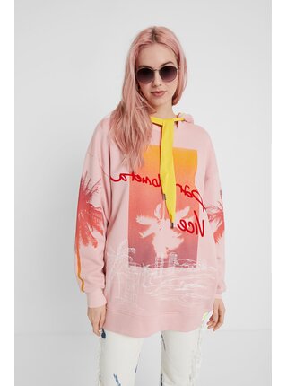 Desigual růžovo-žlutá oversize dámská mikina Sweat Tropical Barceloneta