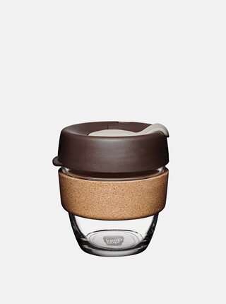 Hnedý sklenený cestovný hrnček KeepCup Cork Brew Almond small 227 ml
