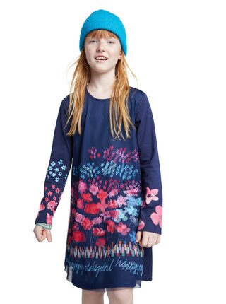 Desigual modré dívčí šaty Vest Florecillas