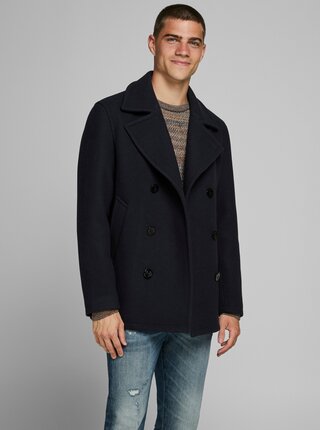 Tmavě modrý vlněný krátký kabát Jack & Jones